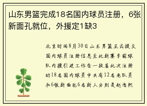 山东男篮完成18名国内球员注册，6张新面孔就位，外援定1缺3